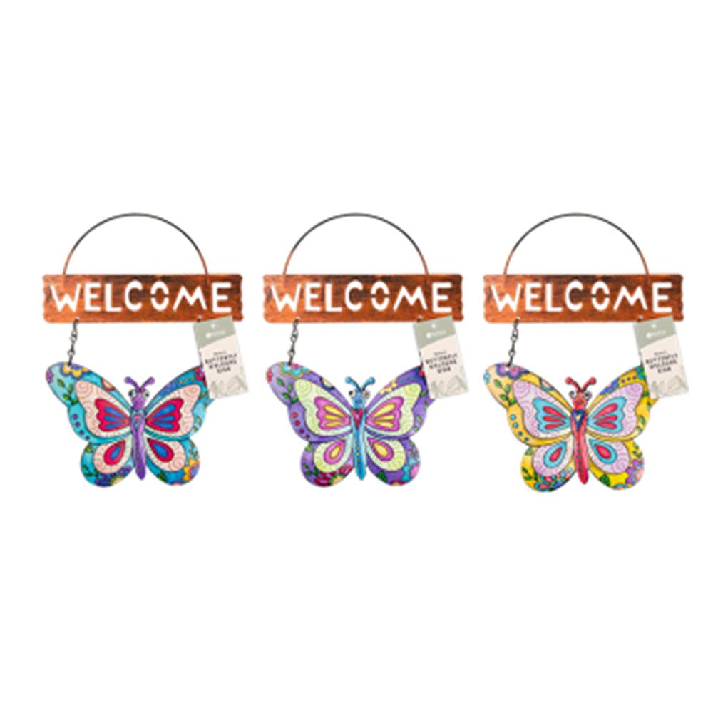 Rowan Hanging Metal Multicolour Butterfly Welcome Sign | 18cm - Choice Stores