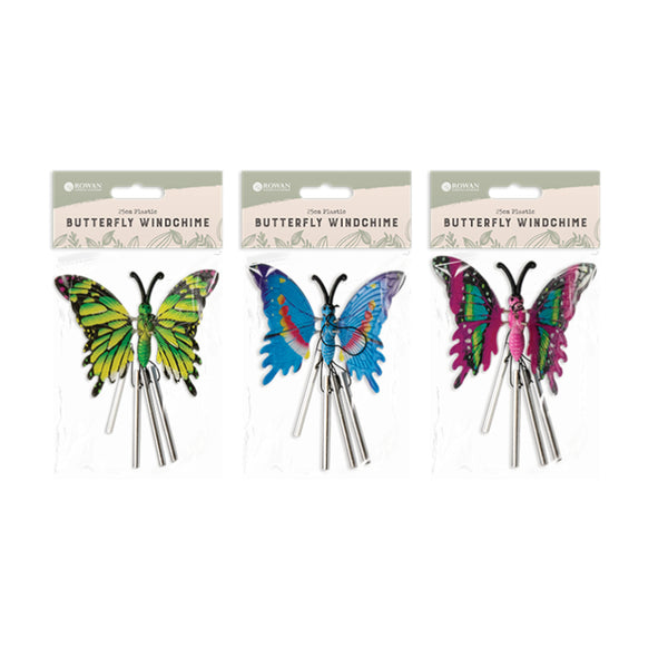 Rowan Plastic Butterfly Windchime | 25cm, Assorted Colours, Multi-Tube