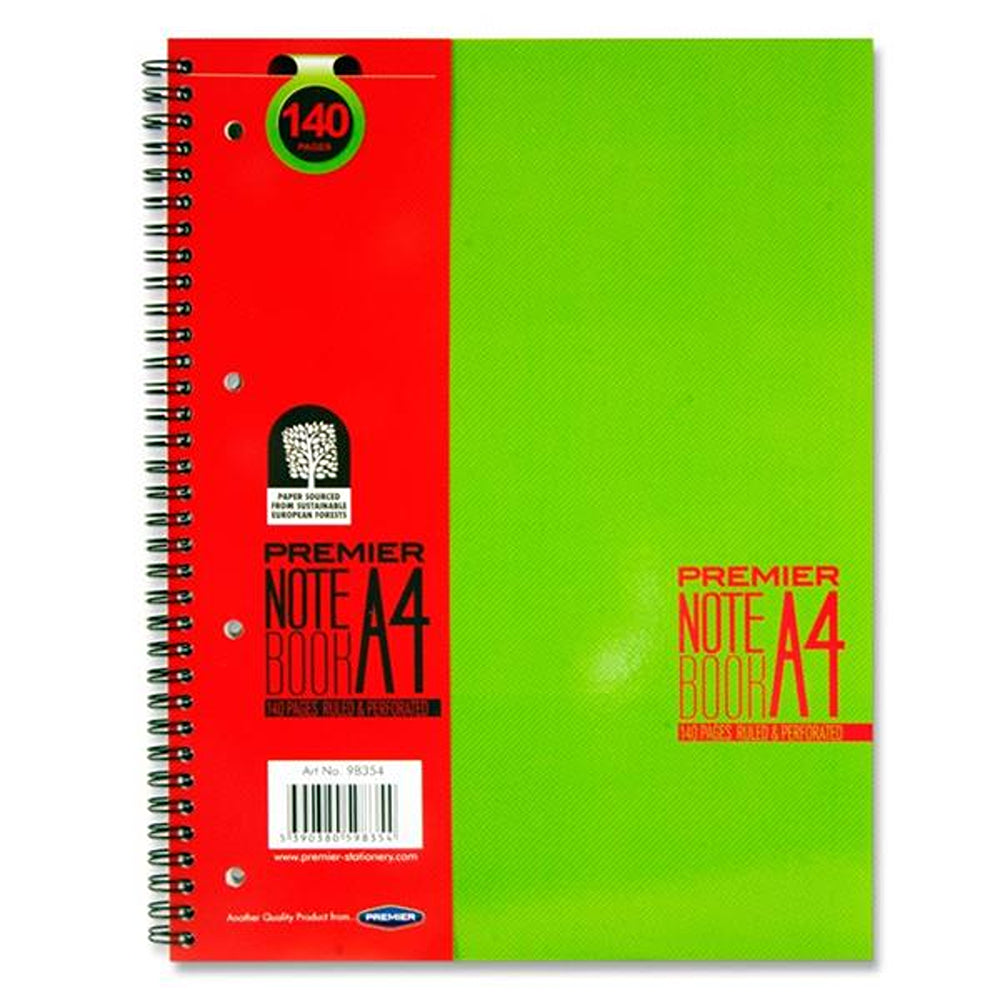 Premier A4 Spiral Notebook Red &amp; Green | 140 Page