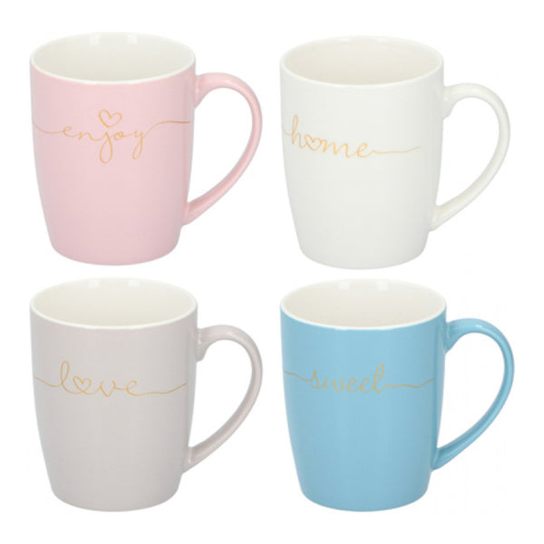 Quote Print Mug - Set of 4 - Assorted Colours