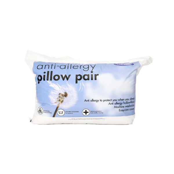 Anti-Allergy Microfibre Pillows | Pack of 2, White, Machine Washable