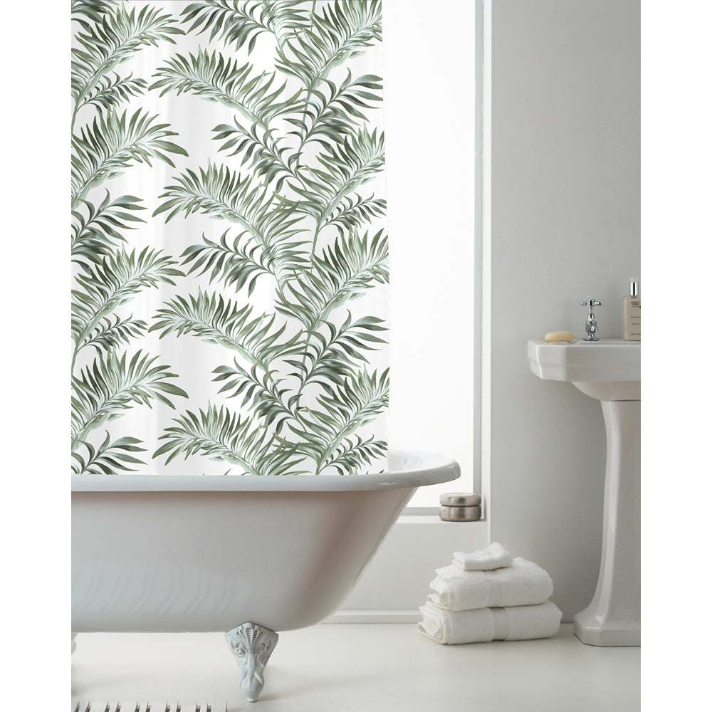 Country Club Tropical Palm Leaf Shower Curtain | Soft Green, with Hooks