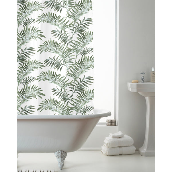 Country Club Tropical Palm Leaf Shower Curtain | Soft Green, with Hooks