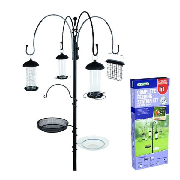 Gardman Complete Wild Bird Feeding Station Kit | 4 Feeders, Water Dish