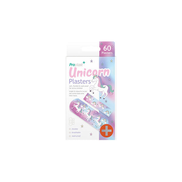 Proplast Kids Unicorn Adhesive Plasters | Pack of 60, Wash-Proof, Assorted Sizes
