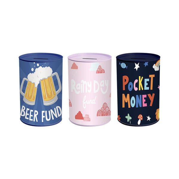 Novelty Coin Saving Money Tin | Assorted Designs and Colours, Goal Slogans