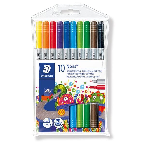Staedtler Noris Double-Ended Fibre Tip Pens | Assorted Colours, Pack of 10