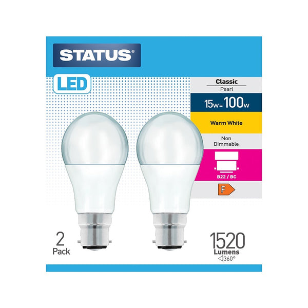 Status Energy-Efficient LED Bulbs | 15W=100W, B22 Base | Pack of 2