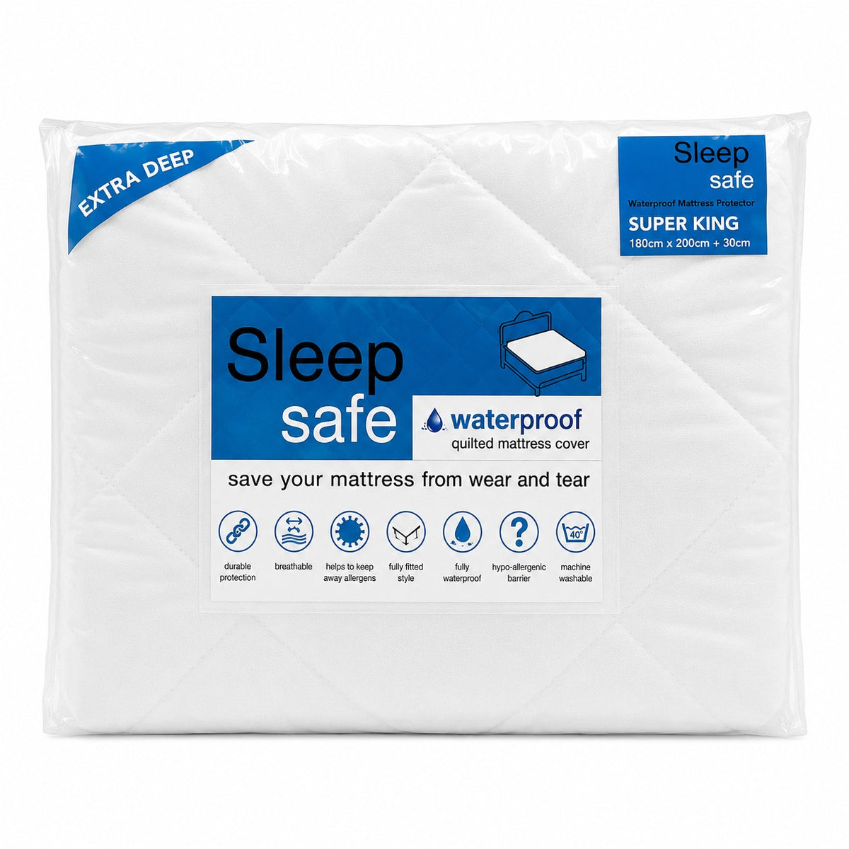 Waterproof Quilted Super King Mattress Protector | 180 x 200cm, 30cm Deep
