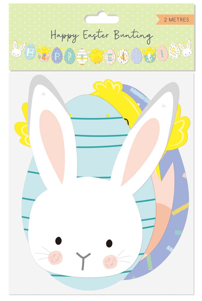 Tallon Happy Easter Bunting | 2 Metres, Pastel Colours, Bunnies & Chicks