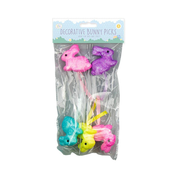 Hoppy Easter Mini Bunny Decorative Picks | Vibrant Colors and Glittery Finish | Pack of 5