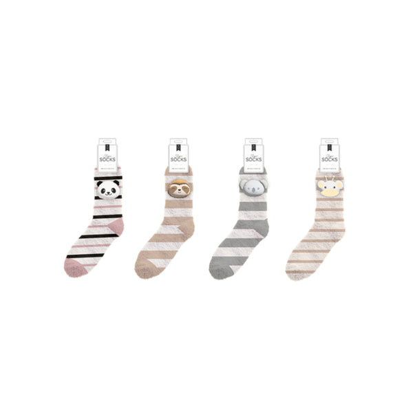 Farley Mill Ladies Novelty Slipper Socks 3D Animal Face | Striped, Mid-Length