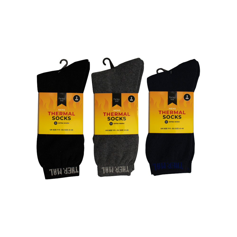 Farley Mill Men's Thermal Crew Socks | 2 Pairs, UK 7–11, EU 41–46
