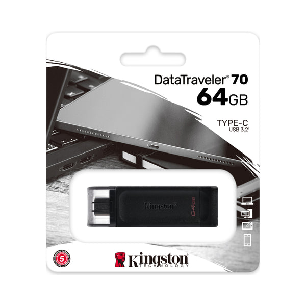 Kingston DataTraveler 70 USB-C Flash Drive | 64GB, USB 3.2, Protective Cap