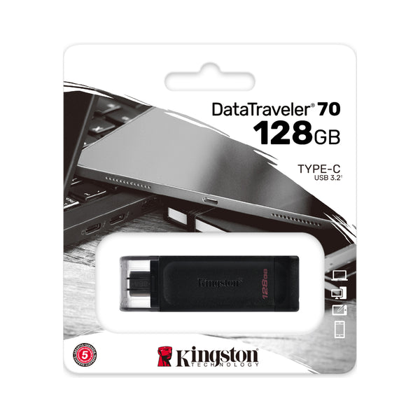 Kingston DataTraveler 70 USB-C Flash Drive | 128GB, USB 3.2