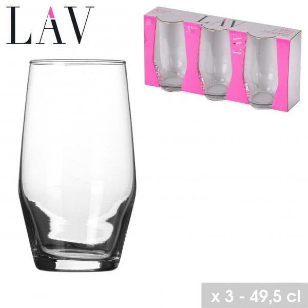 LAV Ella Hiball Glass Set | Durable and Modern Design | 49.5cl Capacity | Pack of 3