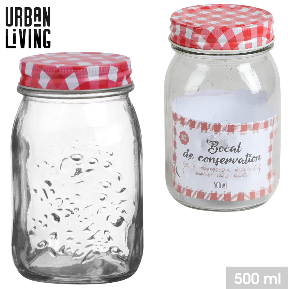 Urban Living Glass Storage Jar with Checkered Lid | 500ml