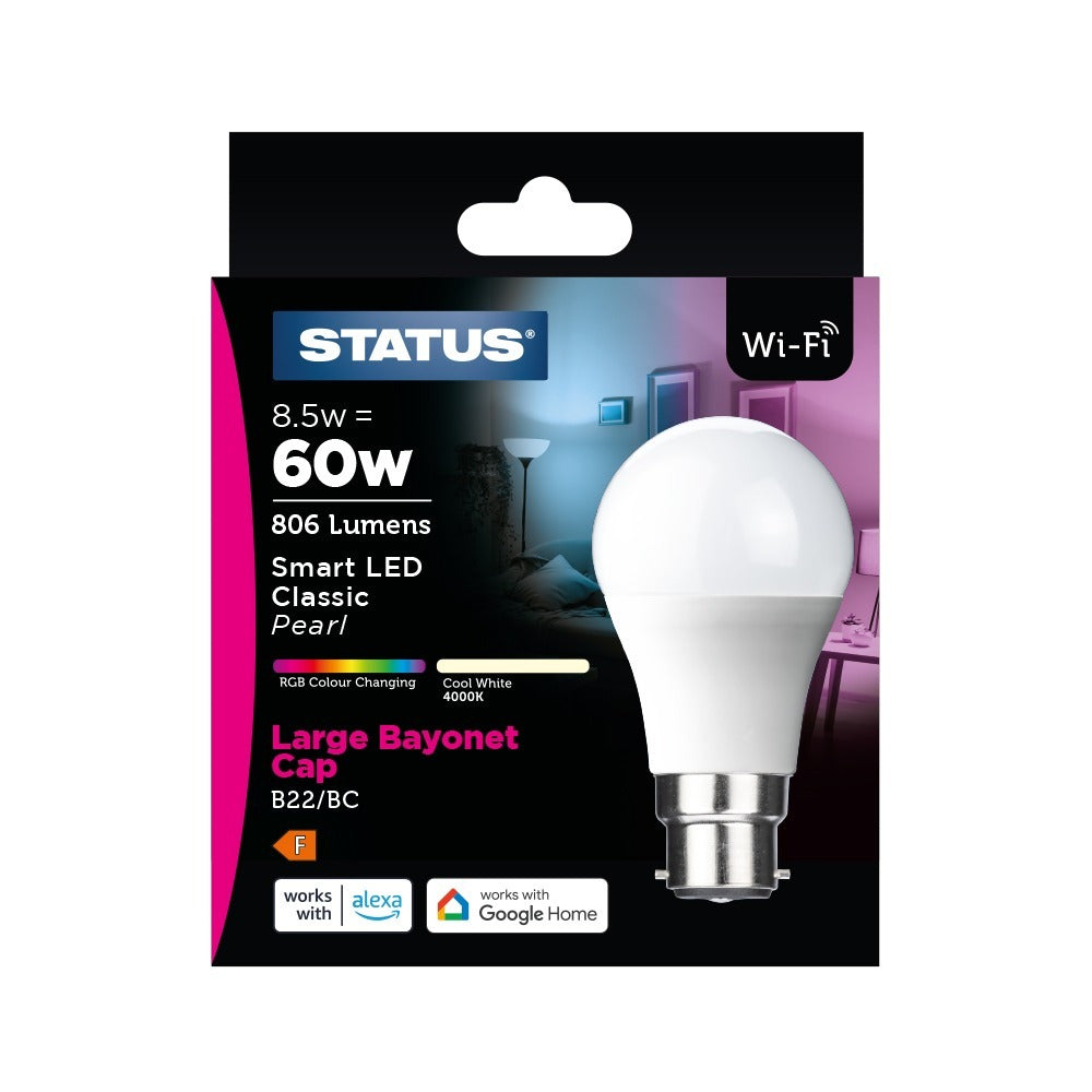 Status 9W Smart LED Classic Light Bulb | Wi-Fi, RGB, Alexa & Google Home Compatible