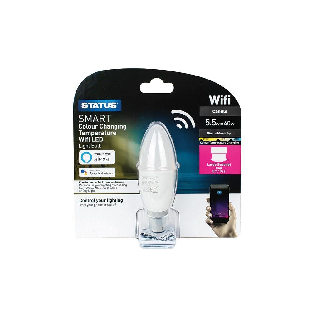 Status 5.5W Smart Candle Dimmable WiFi LED Bulb | Google Assistant and Alexa Compatible