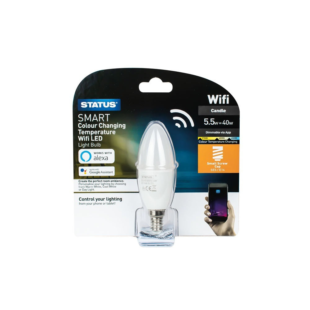 Status 5.5W Smart Candle Dimmable WiFi Bulb | SES, Alexa & Google Assistant Compatible