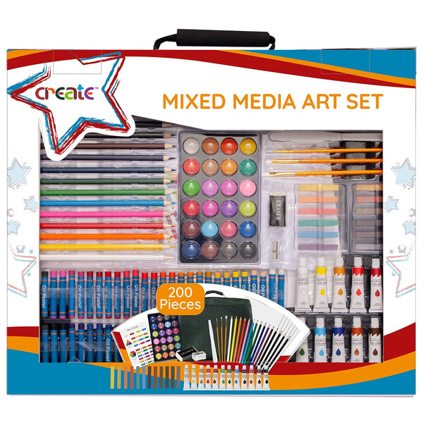Create Complete Mixed Media Art Set | 200 Pieces, Carry Case