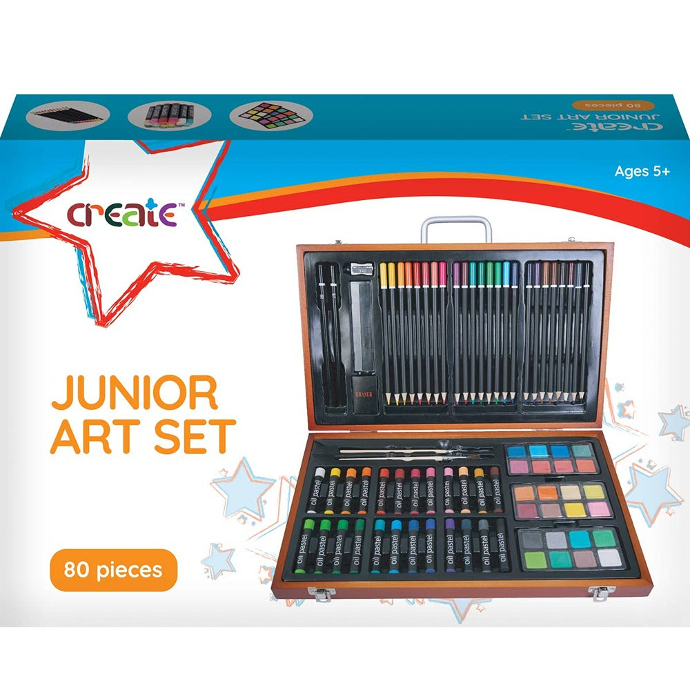 Create Junior Wooden Art Box Set | 80 Pieces, Ages 5+, Carry Case