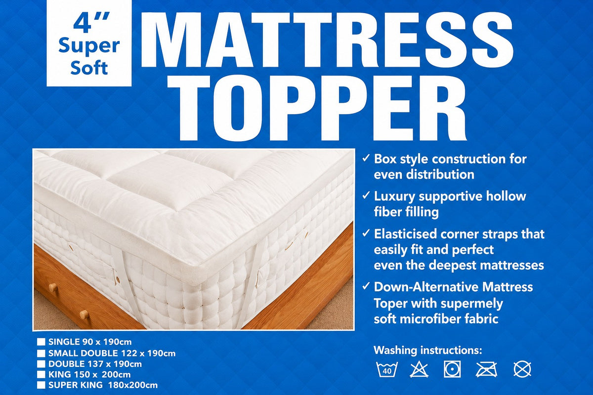 4-Inch Super Soft Hollow Fibre Mattress Topper | King, Corner Straps