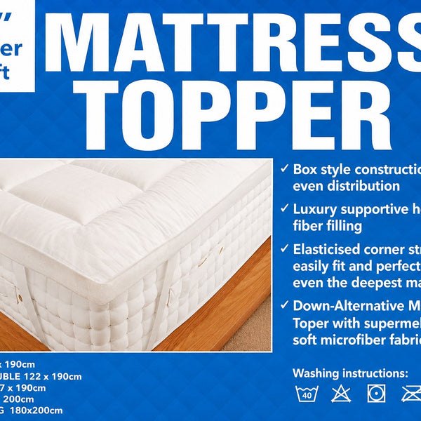 4-Inch Super Soft Hollow Fibre Mattress Topper | King, Corner Straps