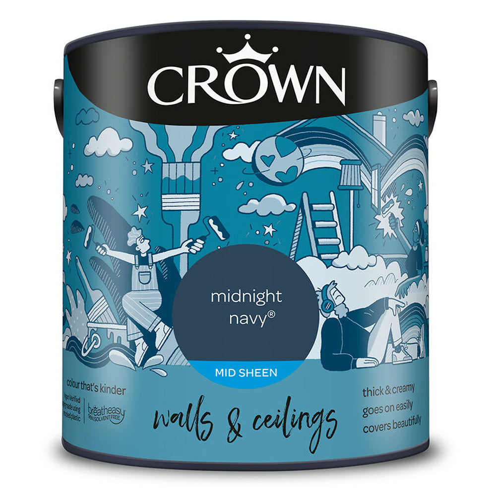Crown Paint Midnight Navy Mid Sheen Wall & Ceiling Paint | Breatheasy, 2.5L