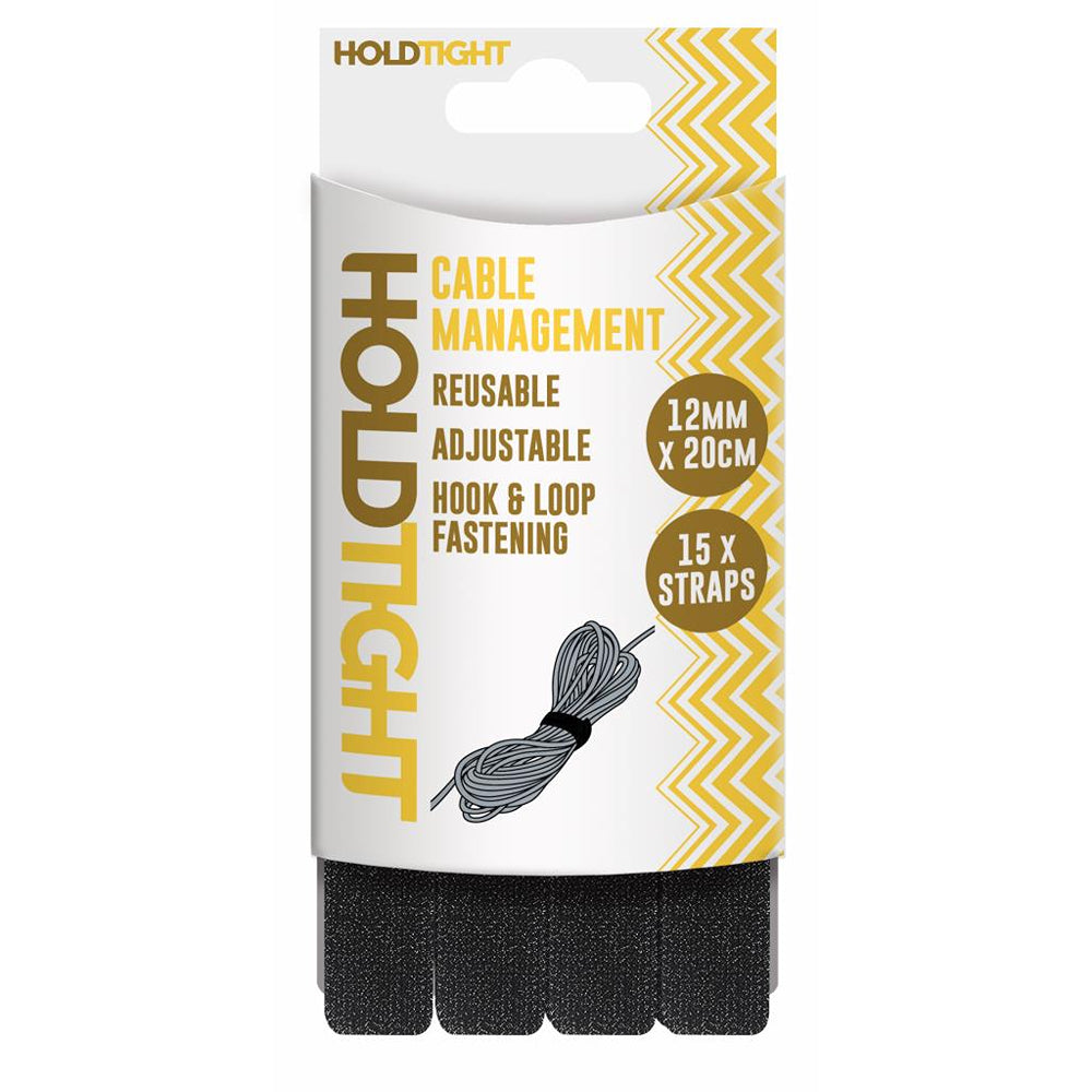 HOLDTIGHT Cable Management Re-usable Straps | 12mm x 20cm | Pack of 15