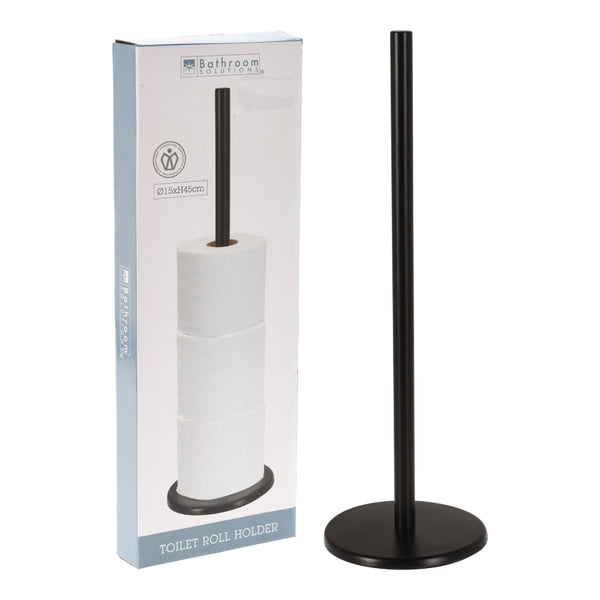 Freestanding Matte Black Stainless Steel Toilet Roll Holder | 45cm