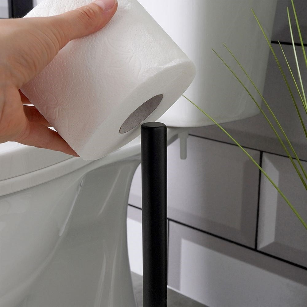 Freestanding Matte Black Stainless Steel Toilet Roll Holder | 45cm