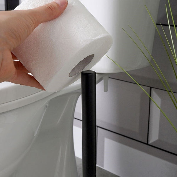 Freestanding Matte Black Stainless Steel Toilet Roll Holder | 45cm
