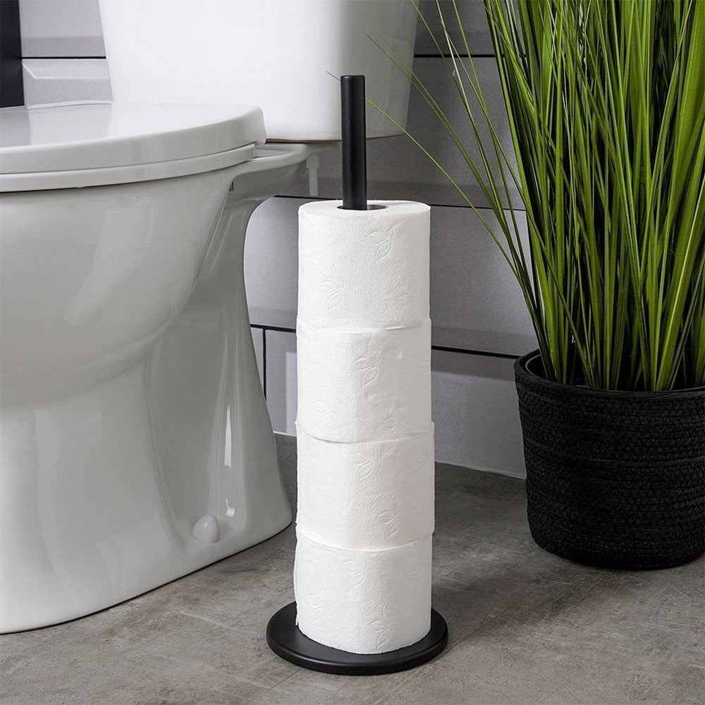Freestanding Matte Black Stainless Steel Toilet Roll Holder | 45cm