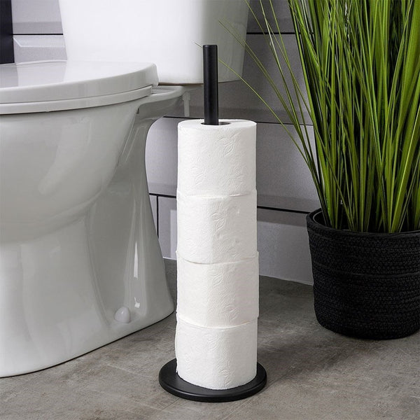 Freestanding Matte Black Stainless Steel Toilet Roll Holder | 45cm