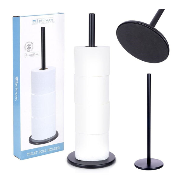 Freestanding Matte Black Stainless Steel Toilet Roll Holder | 45cm