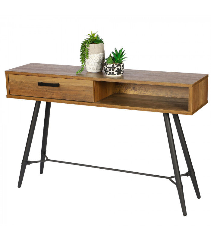 Urban Living Hampton Console Table with Black Metal Feet | High-Quality Wood, Storage Drawer and Shelf