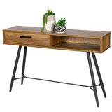 Urban Living Hampton Console Table with Black Metal Feet | High-Quality Wood, Storage Drawer and Shelf
