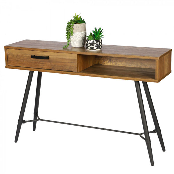Urban Living Hampton Console Table with Black Metal Feet | High-Quality Wood, Storage Drawer and Shelf