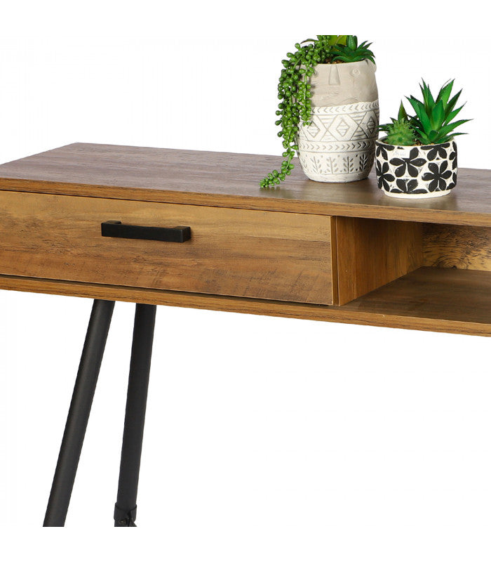 Urban Living Hampton Console Table with Black Metal Feet | High-Quality Wood, Storage Drawer and Shelf
