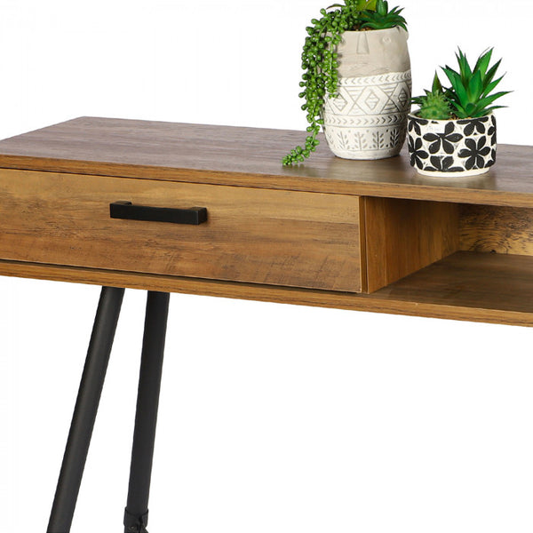 Urban Living Hampton Console Table with Black Metal Feet | High-Quality Wood, Storage Drawer and Shelf
