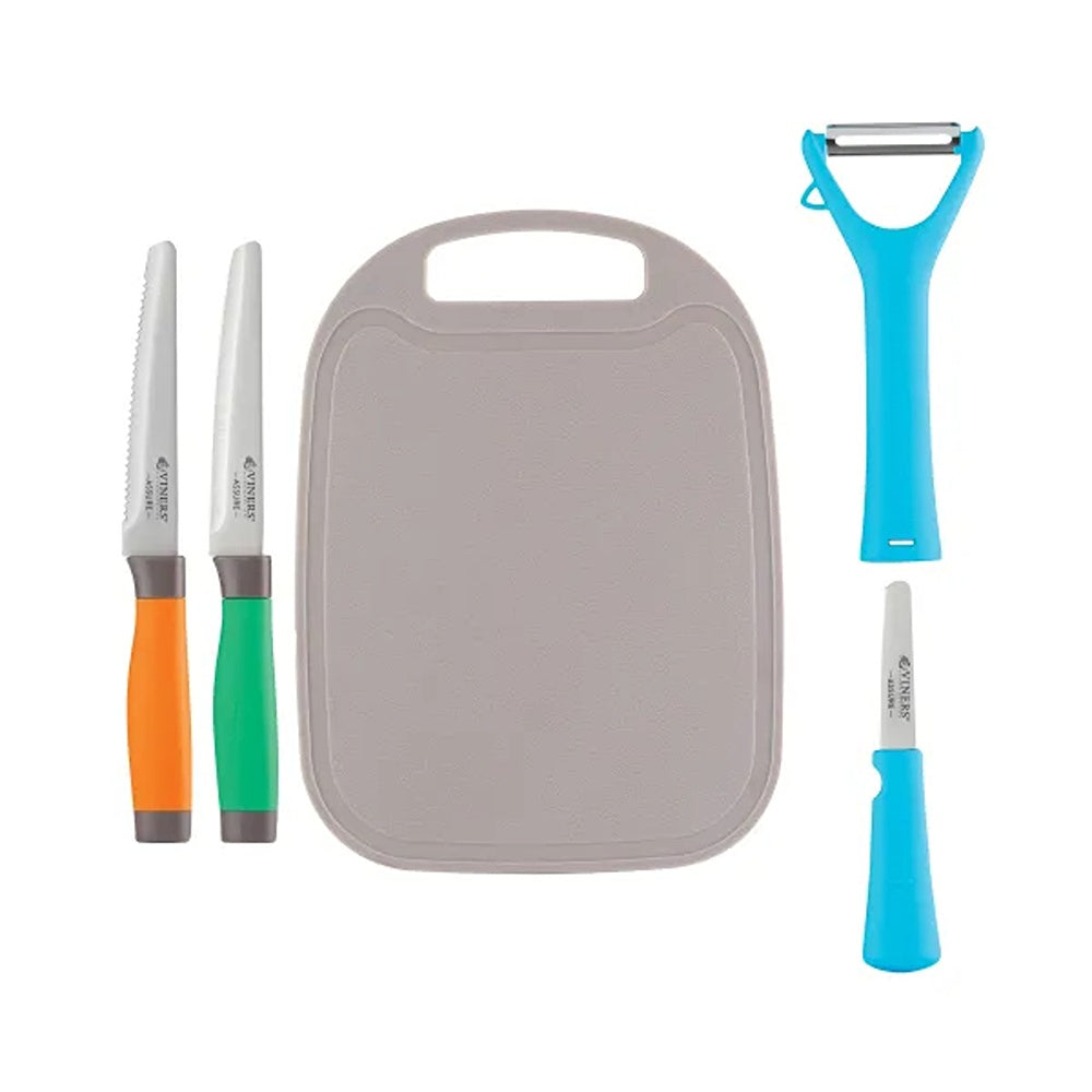 Viners Assure Colour Code Knife, Peeler & Board Set