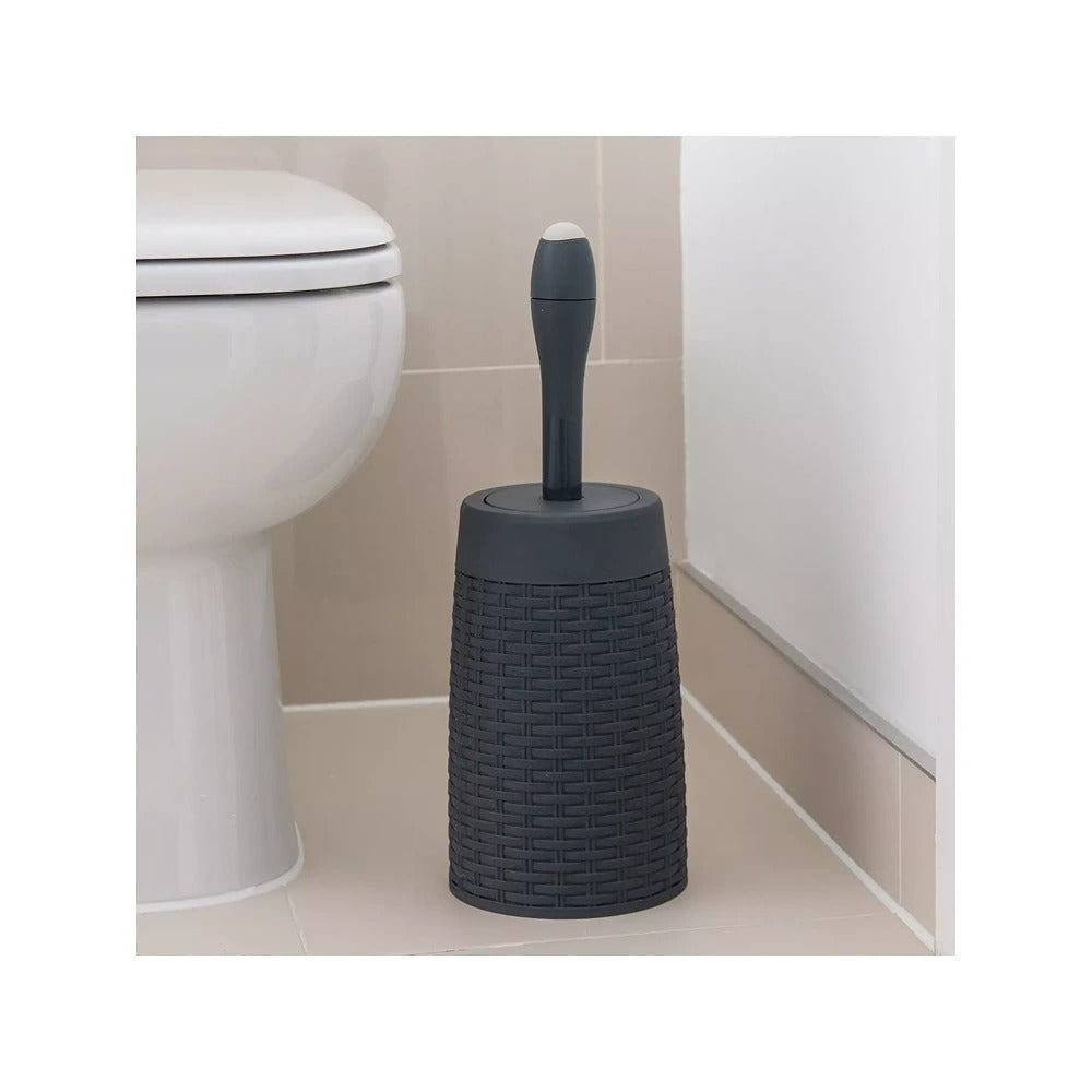 Addis Charcoal Toilet Brush and Rattan Effect Holder | Dark Grey
