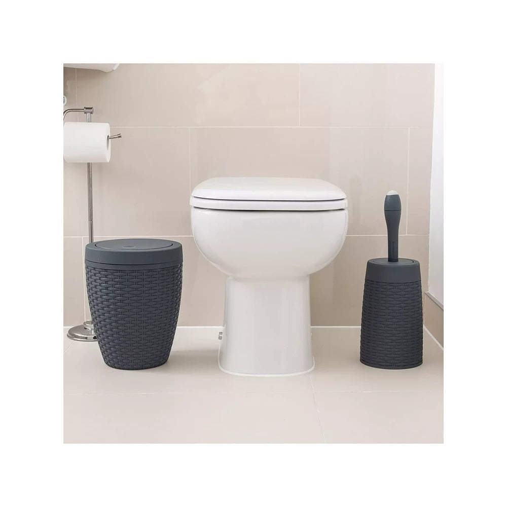 Addis Charcoal Toilet Brush and Rattan Effect Holder | Dark Grey