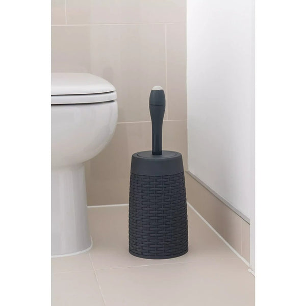 Addis Charcoal Toilet Brush and Rattan Effect Holder | Dark Grey