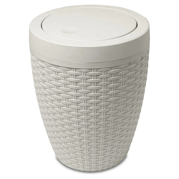 Addis Calico Rattan-Effect Swing-Top Bath Bin | Cream, Compact Round