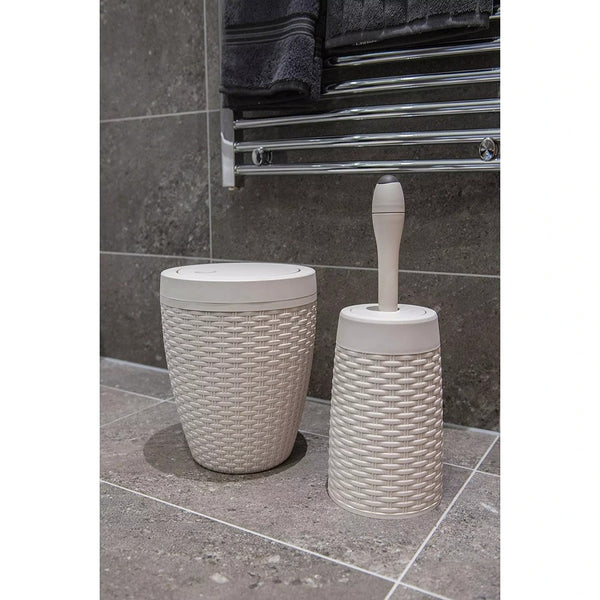 Addis Calico Rattan-Effect Swing-Top Bath Bin | Cream, Compact Round