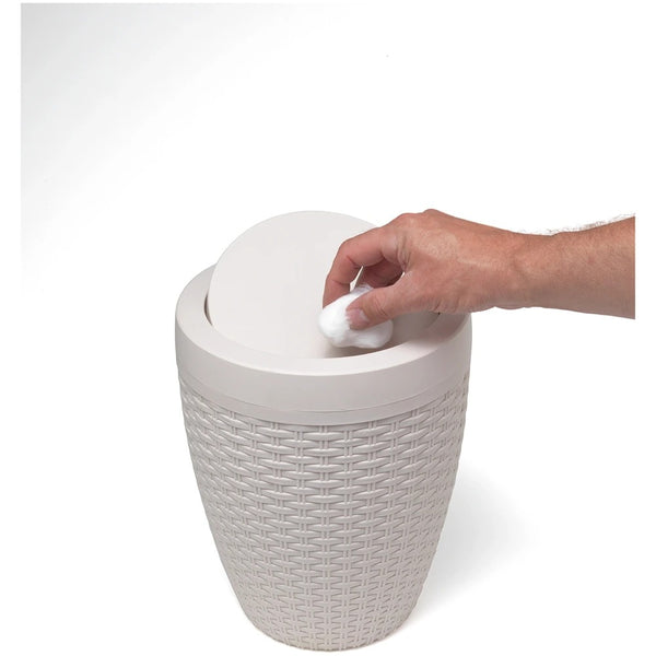 Addis Calico Rattan-Effect Swing-Top Bath Bin | Cream, Compact Round