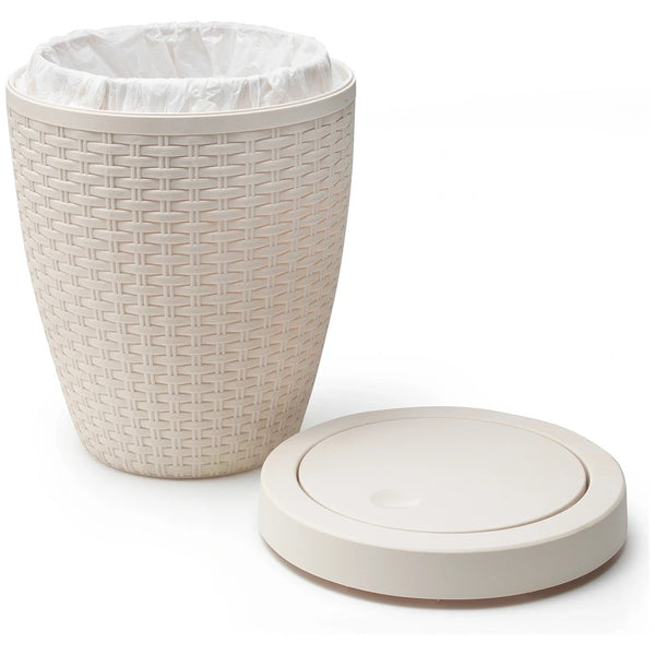 Addis Calico Rattan-Effect Swing-Top Bath Bin | Cream, Compact Round