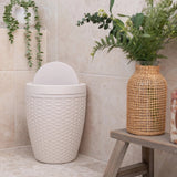 Addis Calico Rattan-Effect Swing-Top Bath Bin | Cream, Compact Round